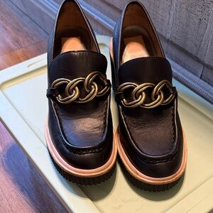 Dolce Vita Black Loafers with Gold Chain Accent